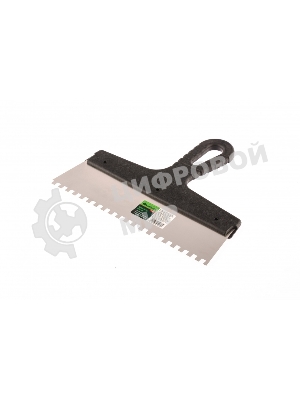 Шпатель из нержавеющей стали Сибртех 250 мм, зуб 6х6 мм, пластмассовая рукоятка