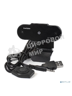 Веб-камера ExeGate BlackView C615 1920x1080, 30 кадр/с, USB Type-A, микрофон (шумоподавление), шторка приватности, универсальное крепление, штатив в комплекте