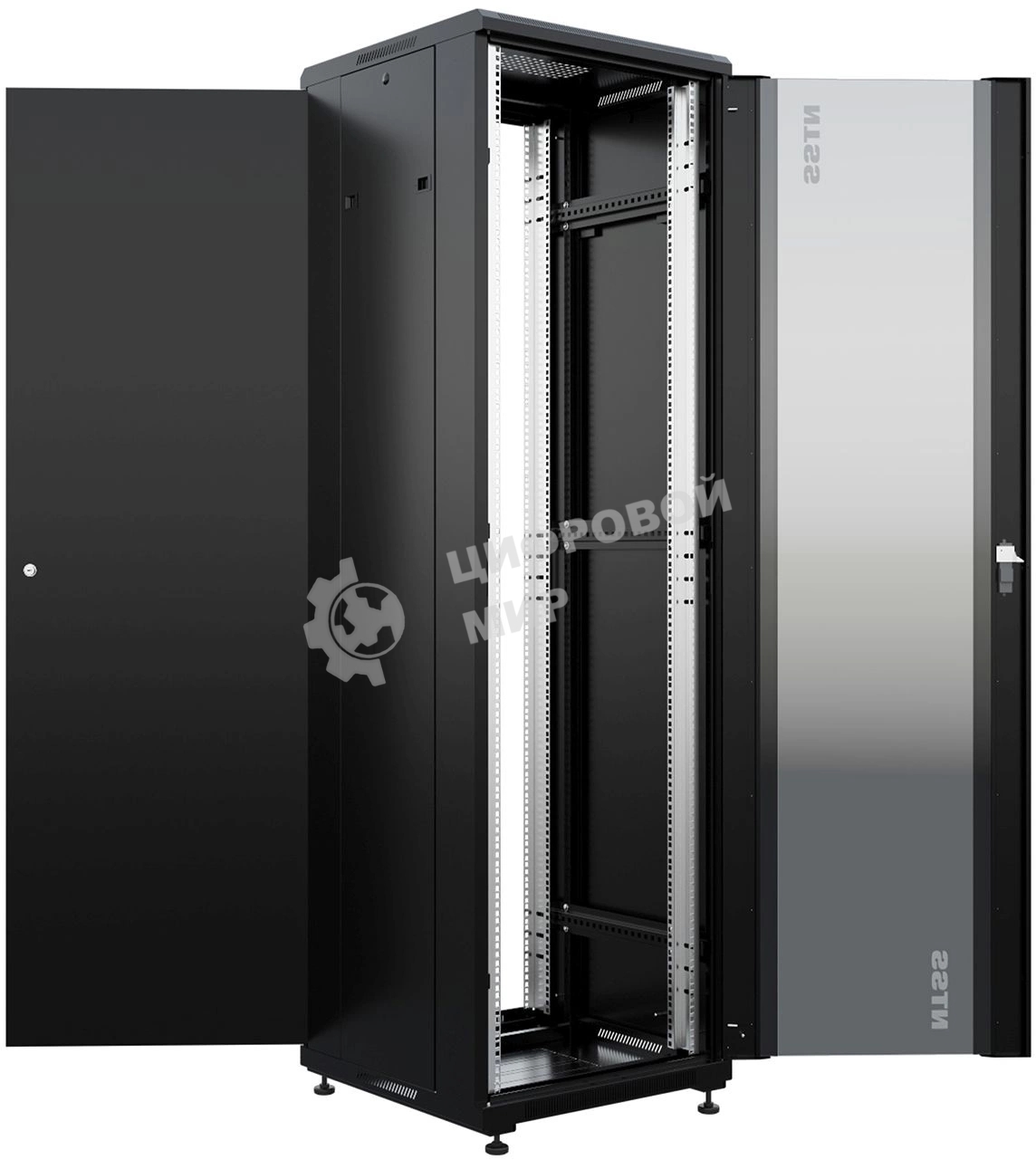 Шкаф коммутационный NTSS Премиум (NTSS-R42U6060GS-BL) напольный 42U 600x600мм пер.дв.стекл металл 900кг черный 510мм 86кг 1987мм IP20 сталь