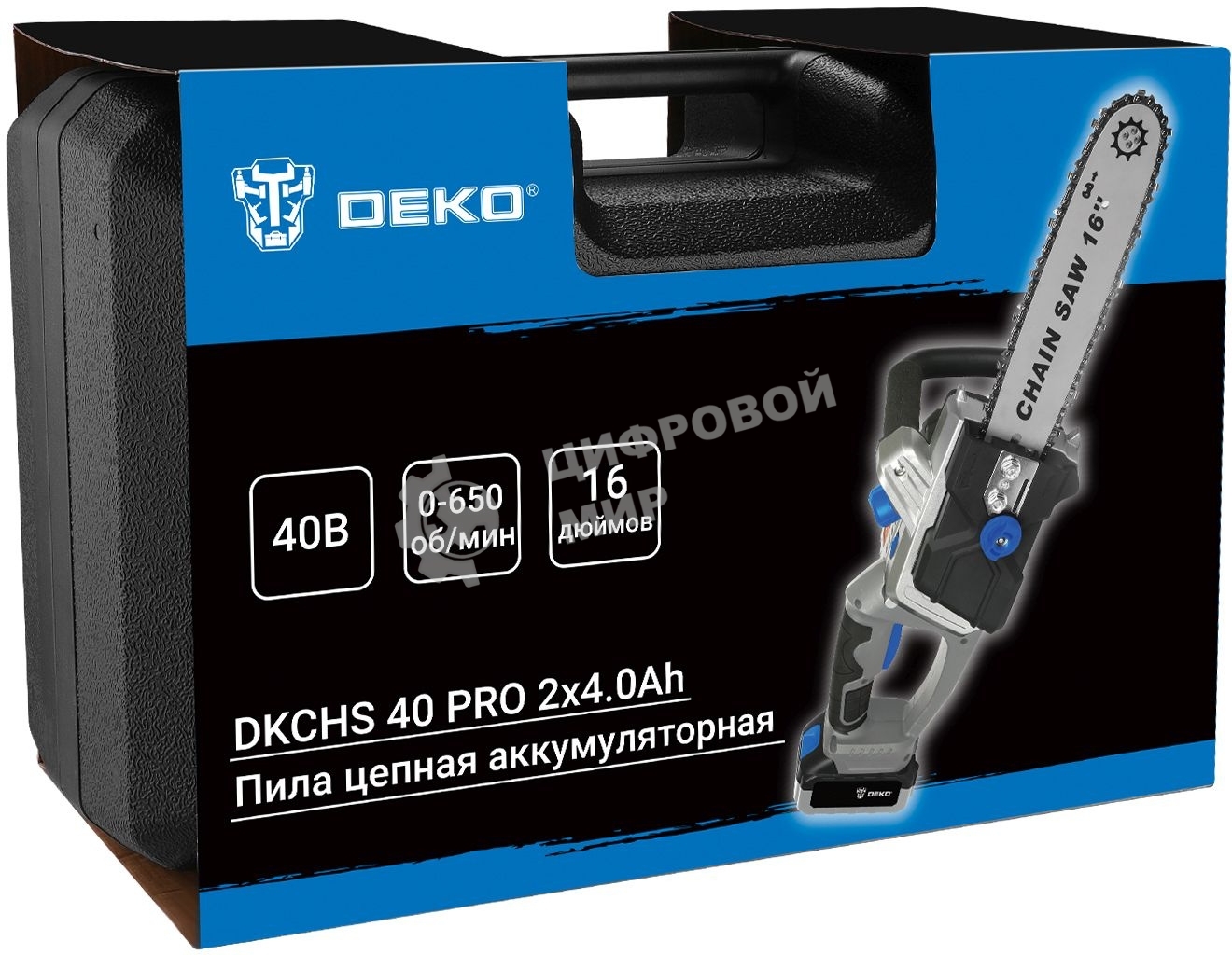 Пила цепная аккумуляторная в кейсе DEKO DKCHS 40 PRO [063-4357] 2х20В, 2x4.0А·ч, 2 з/у