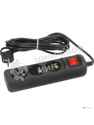 Удлинитель электрический ЭРА UX-3es-5m-B с заземлением с выключателем 3 розетки 5м ПВС 3x0,75мм2 10А черный