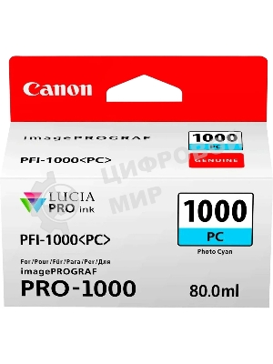 Картридж струйный Canon PFI-1000 PC фото голубой (80 мл.) для Canon IJ SFP PRO-1000 WFG