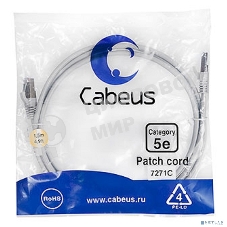 Шнур комм. Cabeus, кат. 5е, экр., F/UTP, RJ45/RJ45, PVC, AWG24, 1.5м, серый