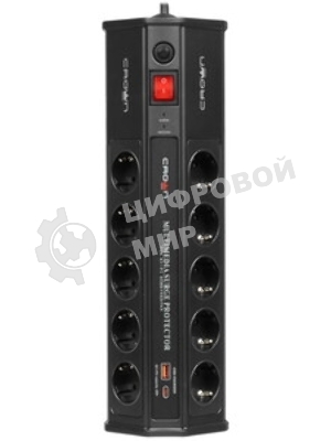 Сетевой фильтр CROWN CMPS-11 черный, 10 розеток, 3 м
