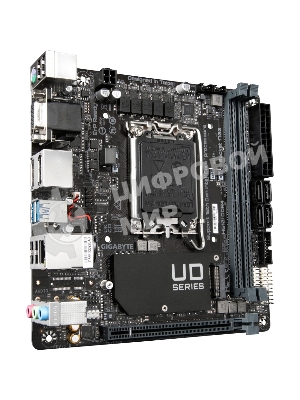 Материнская плата Gigabyte H610I DDR4, LGA 1700, Intel H610, 2xDDR4, 4xSATA, 1xM.2, 1xPCIe 4.0 x16, 1xHDMI, 1xVGA, 2xDP, 1x 1Gb LAN, 2xUSB-A 3.2 Gen 1, 4xUSB-A 2.0, 3x 3.5 мм, 7.1, Mini-ITX