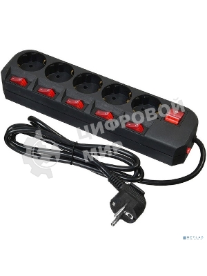 Сетевой фильтр Buro 500SH-1.8-SW-B 1.8 м, 5 розеток, черный, коробка