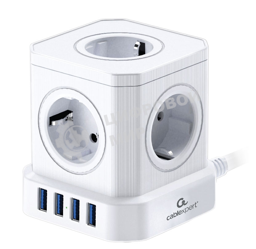 Сетевой фильтр Cablexpert Tower 5 р, TWR-5-U4-W-3, 10А, 4хUSB, 3.1А, 3 м, ур.защиты 4+, белый, коробка