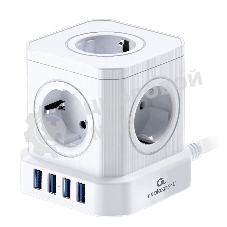 Сетевой фильтр Cablexpert Tower 5 р, TWR-5-U4-W-3, 10А, 4хUSB, 3.1А, 3 м, ур.защиты 4+, белый, коробка