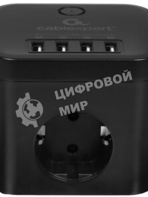 Сетевой фильтр Cablexpert Cube CUBE-3-U4-B-1.5, 3 р, 10А, 4хUSB, 1.5 м, ур.защиты 4+, черный, коробка