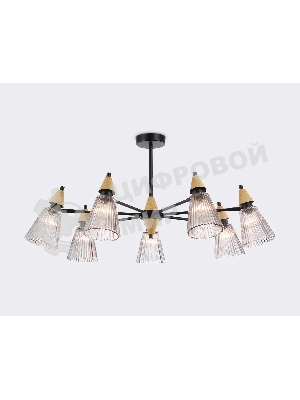 Люстра Ambrella light LH58116/7 BK/LW/SM черный/светлое дерево/дымчатый E14*7 max 40W D750*390