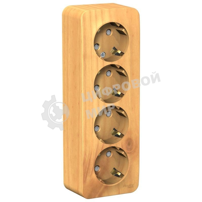 Розетка 4-ая с/з со шторками 16А, 250В, изолир. пластина SE Blanca наруж Ясень