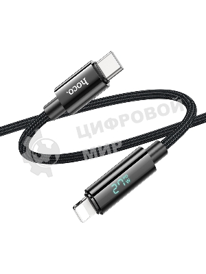 Кабель USB2.0 Hoco Type-C/Lightning, 2.4А, с дисплеем, U125, 1.2м, черный, коробка