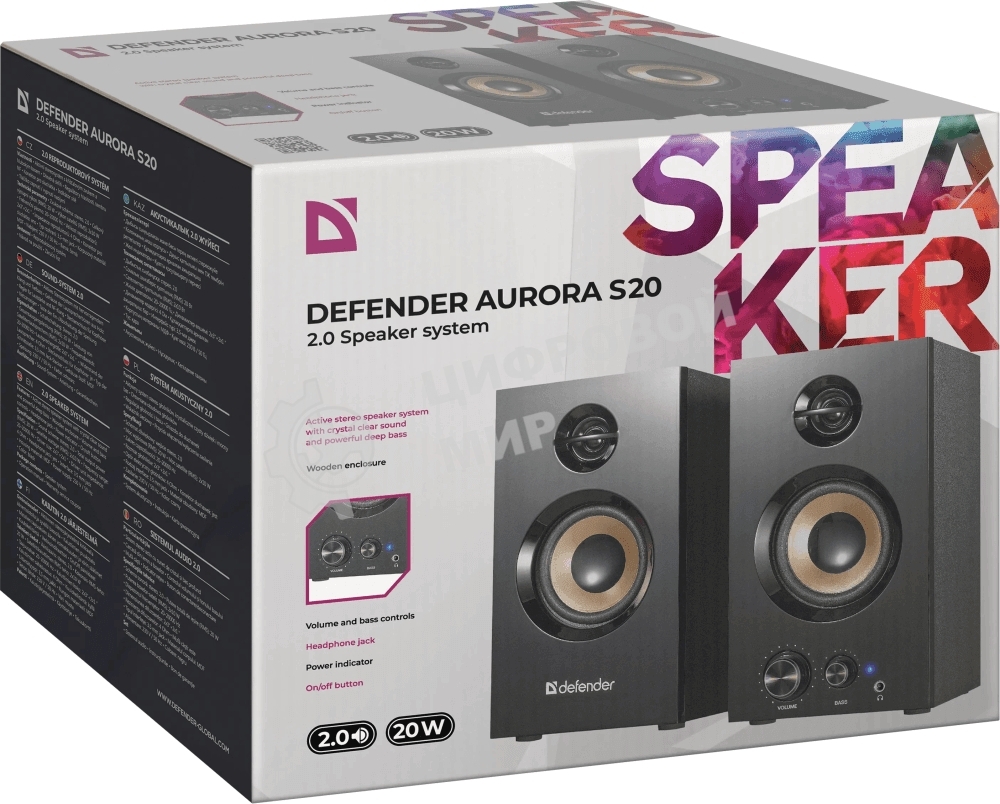 Акустическая система Defender AURORA S20 2x10 Вт RMS,20-20000 Гц, разъем для наушников