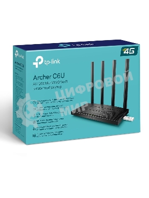 Роутер беспроводной TP-Link Archer C6U AC1200 10/100/1000BASE-TX/4G ready черный