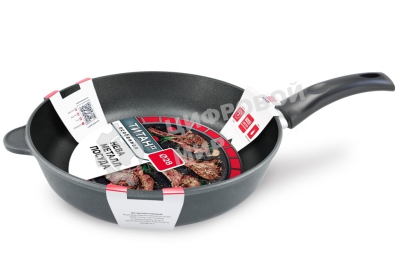 Сковорода НЕВА МЕТАЛЛ 9128 д.28 (Диаметр 28 см. 4-х слойное антипригарное покрытие ТИТАН пк равномерно нагревается за счет особой конструкции корпуса по принципу 