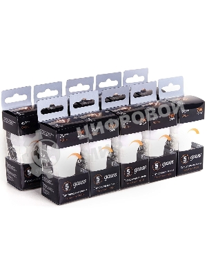 Лампа светодиодная Gauss 7Вт цок.: E27 шар 220B 3000K св. свеч. белый теп. (упак.: 10 шт)