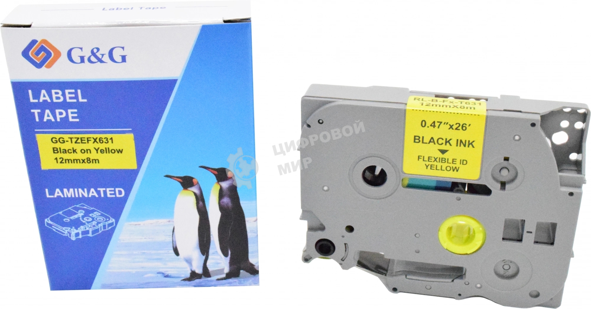 Картридж ленточный G&G GG-TZEFX631 черный на желтом 12x8 для Brother 1010/1260VP/1830VP/9700PC