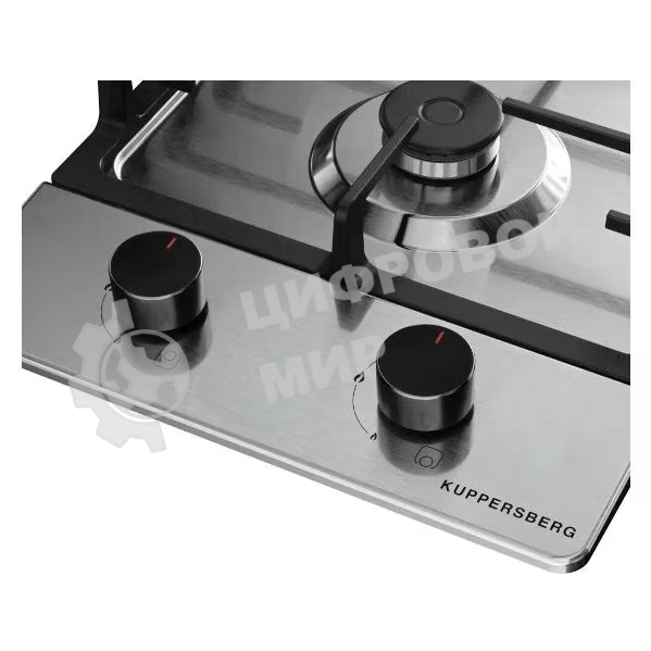 Газовая варочная панель Kuppersberg FS 36 X, газ, High-Tech, 29 см, автоматический электроподжиг, газ-контроль, форсунки под сжиженый газ, SABAF конфорки, чугунные решетки, цвет нержавеющая сталь, цвет фурнитуры черный