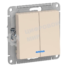 Механизм выключателя 2-кл. СП AtlasDesign 10А IP20 (сх. 5а) 10AX с подсветкой беж.