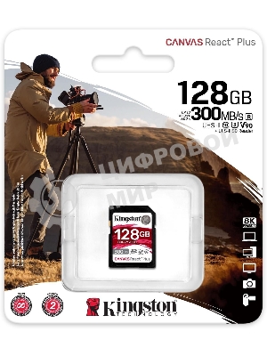 Флеш карта Kingston 128Gb Canvas React Plus SDXC UHS-II 300R/260W U3 V90