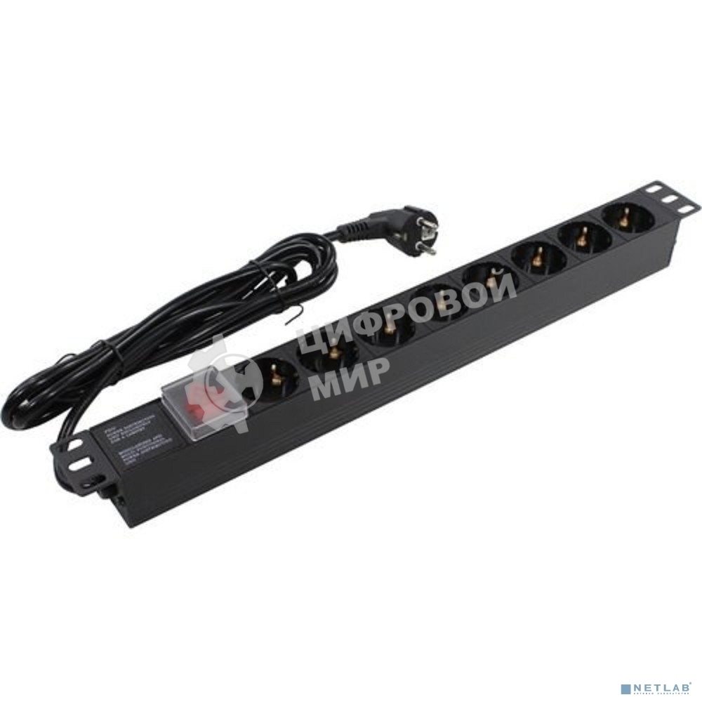 Блок розеток горизонтальный ExeGate ServerPro PDU-19H805 Al-8S-EU3-SW, 19
