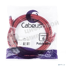 Патч-корд U/UTP, Cabeus PC-UTP-RJ45-Cat.6-5m-RD-LSZH категория 6, 2xRJ45/8p8c, неэкранированный, красный, LSZH, 5м