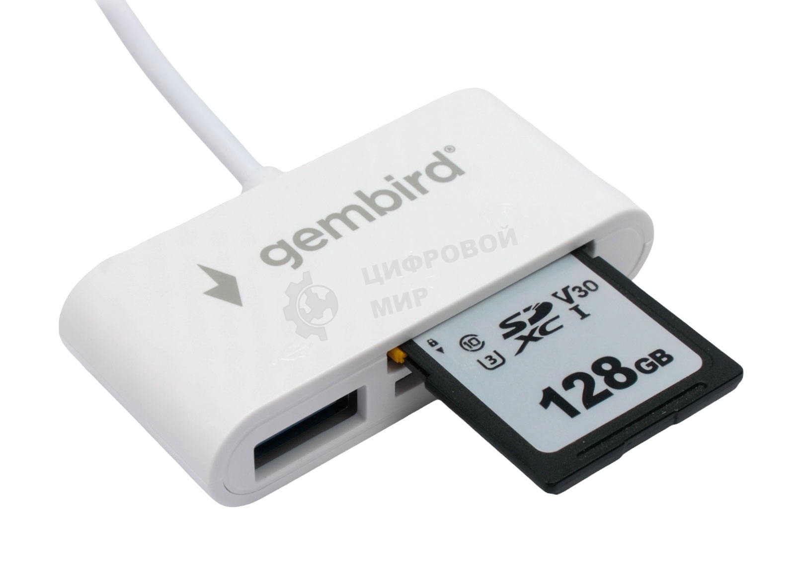 Кард-ридер Gembird FD2-MSD-2/белый/SD/SDHC/SDXC/TF/MicroSD/USB 2.0/USB Type-C (2.0)/пластик