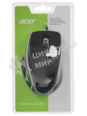 Мышь проводная Acer OMW130 черный, 3600 dpi, USB, кнопки - 6
