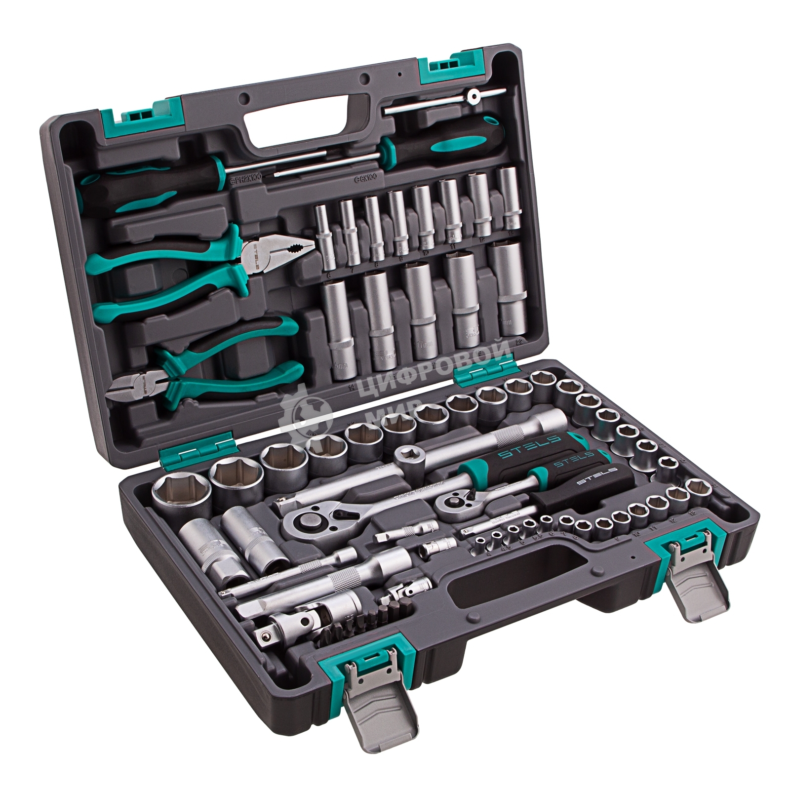 Набор инструментов Stels 141081/2'' 1/4'' CrV пластиковый кейс  69 предм.