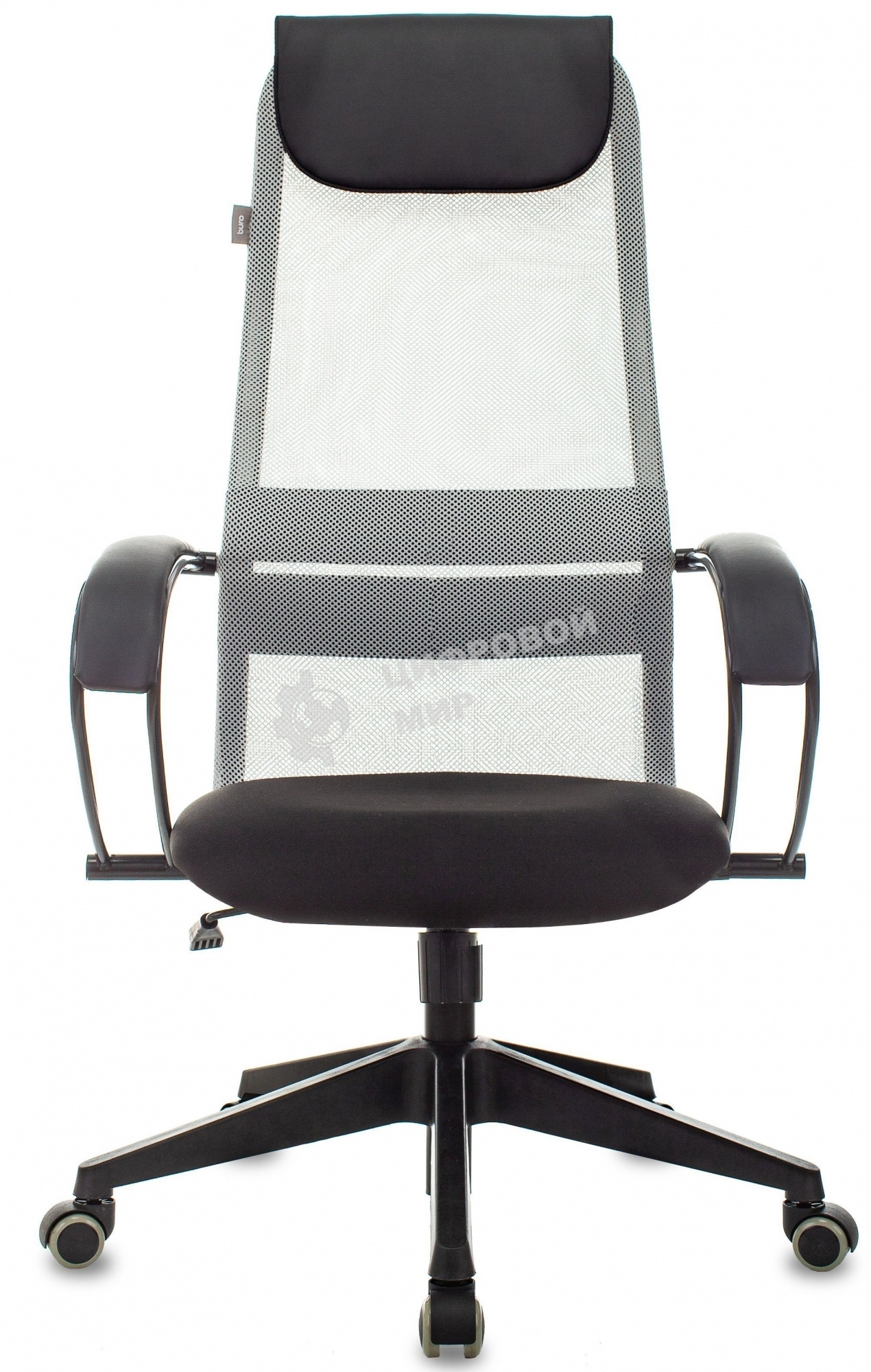 Кресло руководителя Бюрократ CH-607 TW-02 светло-серый, сиденье черный, сетка/ткань, с подголов. крестовина пластик