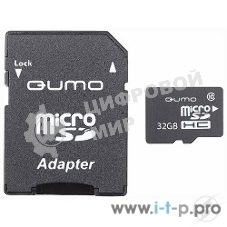 Флеш карта QUMO QM32GMICSDHC10U1 32Gb MicroSDHC Class 10 UHS-I, SD adapter