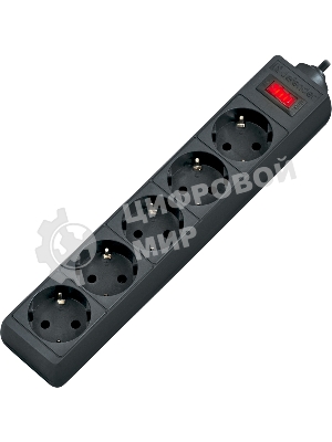 Сетевой фильтр Defender ES, 5.0 м, 5 розеток, черный