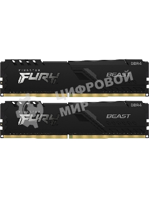Оперативная память Kingston Fury Beast, DDR4, 16GB (2x8GB), 3200MHz, CL16, DIMM, с радиатором, черный