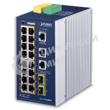 Коммутатор индустриальный PoE IGS-20160HPT для монтажа в DIN-рейку IP30 Industrial L2+/L4 16-Port 1000T 802.3at PoE+ 2-Port 1000T + 2-port 100/1000X SFP Full Managed Switch (-40 to 75 C, dual redundant power input on 48~56VDC terminal block, DIDO, ERPS Ri