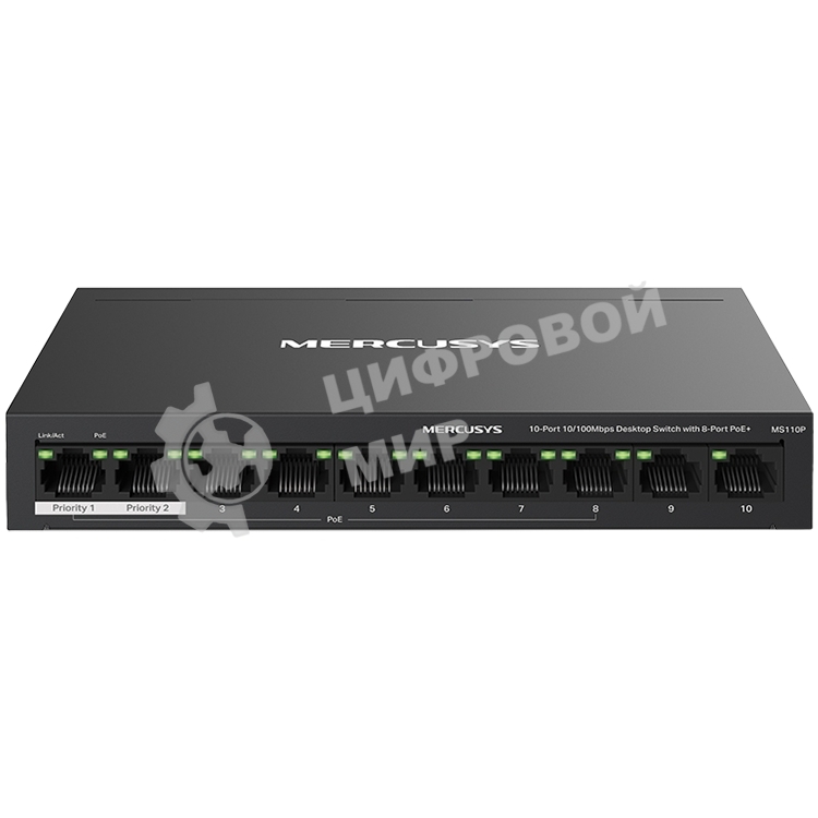 Коммутатор настольный Mercusys MS110P с 10 портами 10/100 Мбит/с (8 портов PoE+)