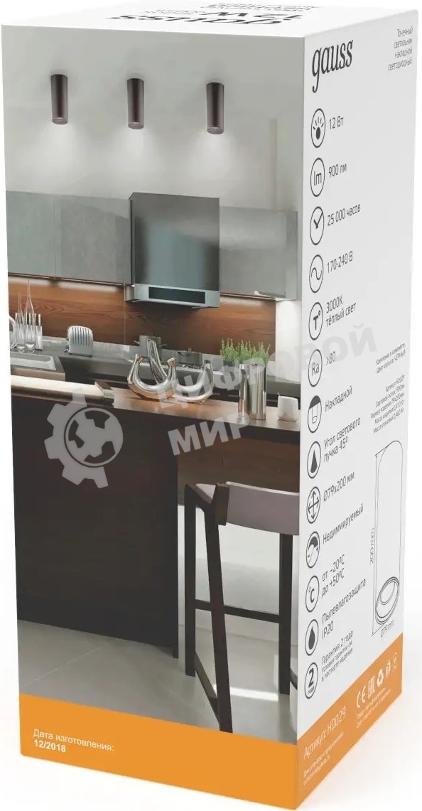 Светильник Gauss Overhead HD029 потолоч. 3000K цв.св.:белый теплый черный