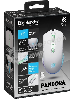 Мышь беспроводная Defender Pandora GM-502 белый, 3200 dpi, радиоканал, USB, кнопки - 7