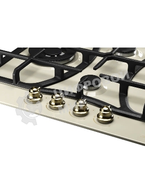 Газовая варочная панель Kuppersberg FS 610 C Bronze, газ, Classic, 61 см, автоматический электроподжиг, газ-контроль, SABAF конфорки, чугунные решетки, цвет бежевый, цвет фурнитуры бронзовый