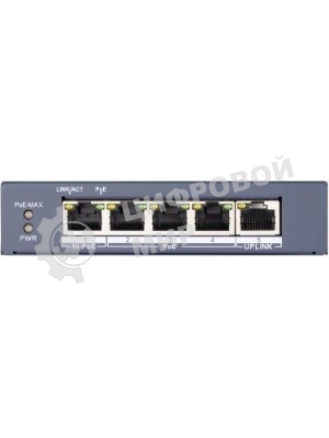 Коммутатор Hikvision DS-3E0505HP-E, 5×1 Гбит/с (4×PoE/Hi-PoE), неуправляемый