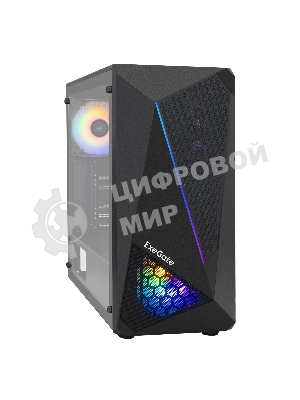 Компьютерный корпус Miditower ExeGate EVO-8225-NPX600 (ATX, БП 600NPX с вент. 12см, 2хUSB+1хUSB 3.0, черный, 2 вент. с RGb подсветкой и полоса на передней панели, боковая панель - закаленное стекло)