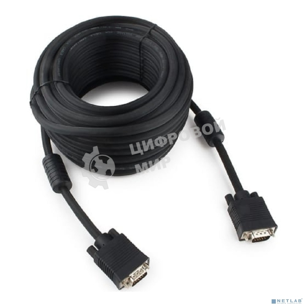 Кабель VGA Premium Cablexpert CC-PPVGA-15M-B, 15M/15M, 15м, черный, тройной экран, феррит.кольца, пакет
