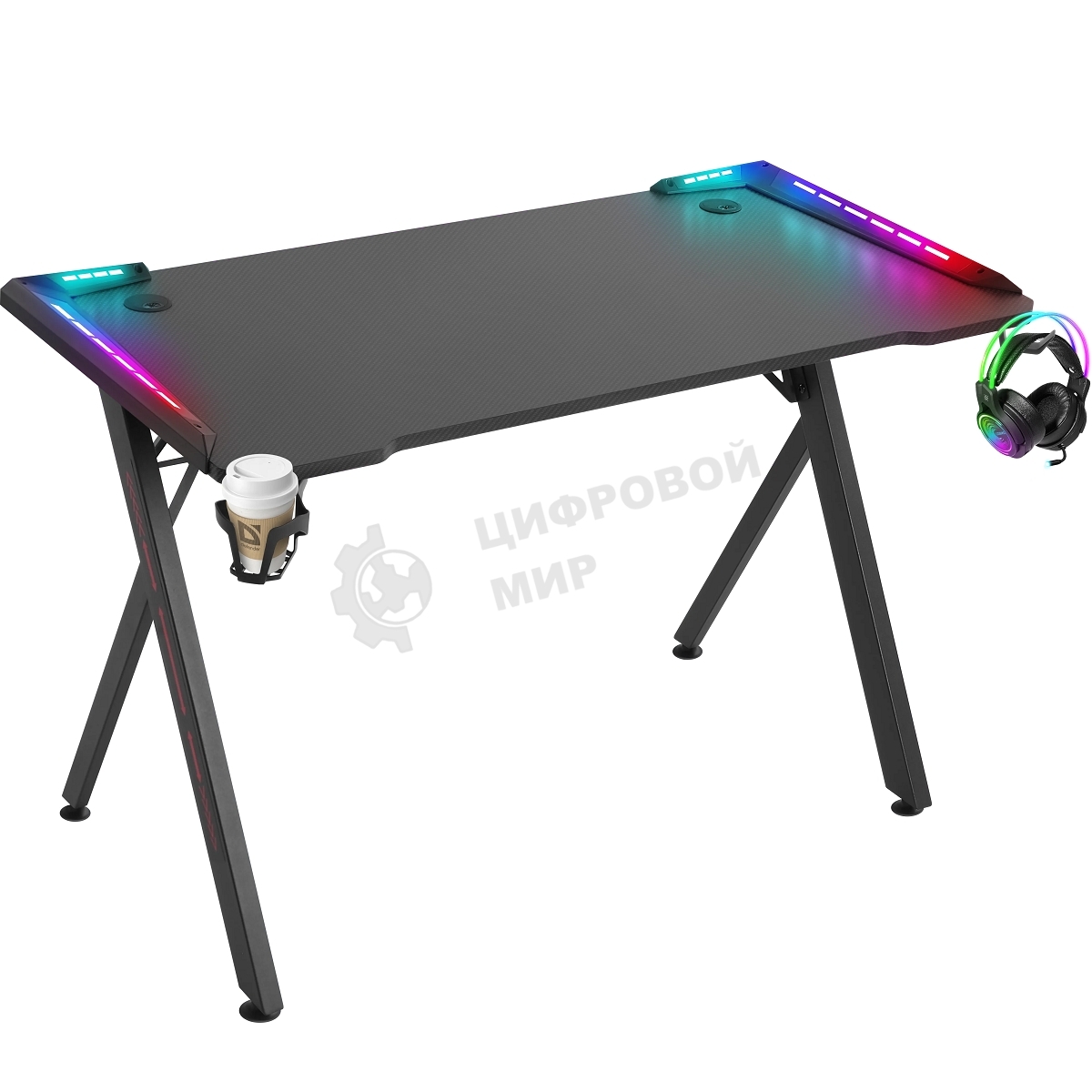 Стол игровой Defender Gamer RGb, подвес круж+гарн., черный, 120