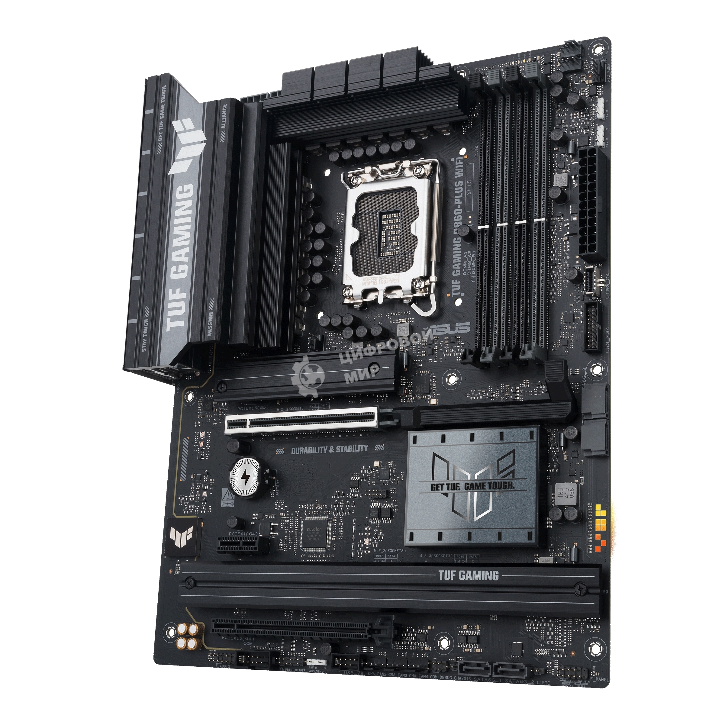Материнская плата ASUS TUF GAMING B860-PLUS WIFI, LGA 1851, Intel B860, 4xDDR5, 4xSATA, 3xM.2, 1xPCIe 5.0 x16, 1xPCIe 4.0 x16, 1xDP, 1xHDMI, 1x 2.5Gb LAN, 1xUSB 20Gbps, 2xUSB 10Gbps, 3xUSB 5Gbps, 2xUSB 2.0, 5x3.5 мм, 7.1, ATX