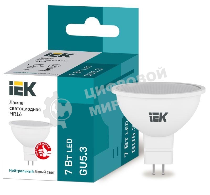 Лампа cветодиодная IEK LLE-MR16-7-230-40-GU5 ECO MR16 софит 7Вт 230В 4000К GU5.3