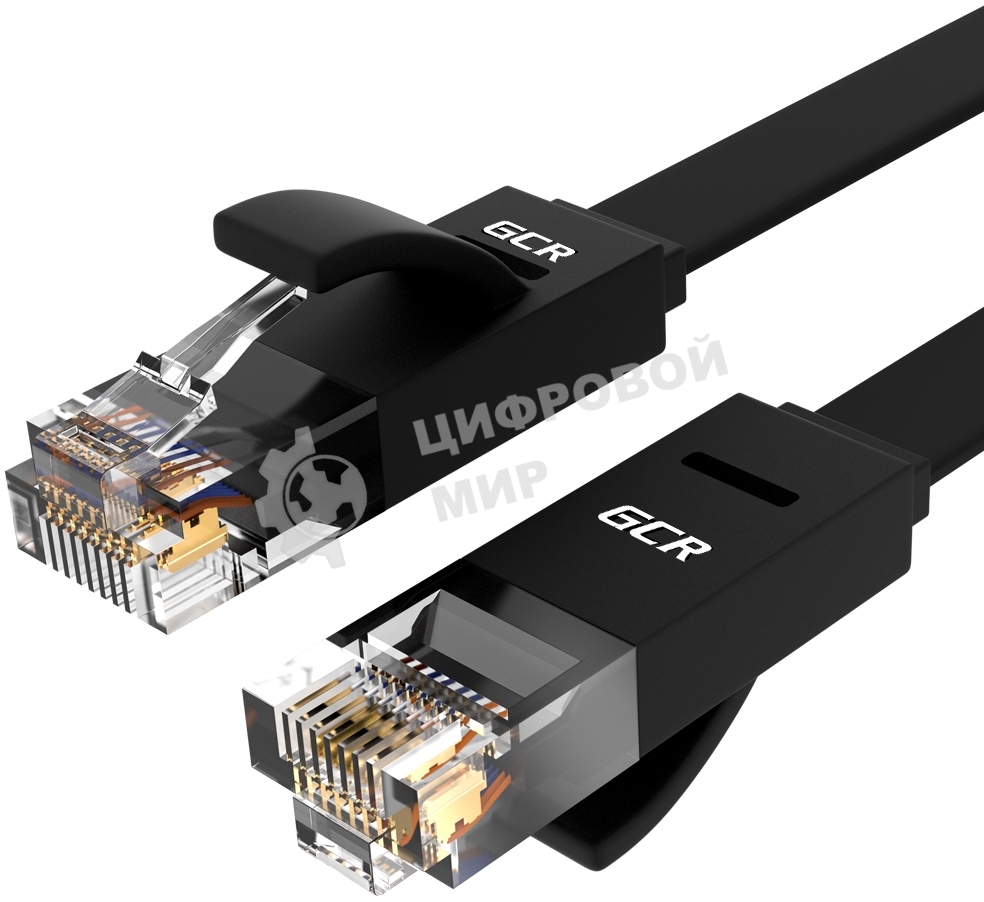 Патч-корд Greenconnect PROF плоский прямой 10.0m, UTP медь cat.6, черный, позолоченные контакты, 30 AWG, GCR-LNC616-10.0m, ethernet high speed 10 Гбит/с, RJ45, T568B