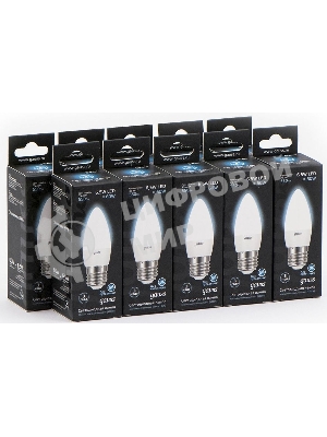 Лампа светодиодная Gauss 6.5Вт цок.: E27 свеча 220B 4100K св. свеч. бел. ней. (упак.: 10 шт)