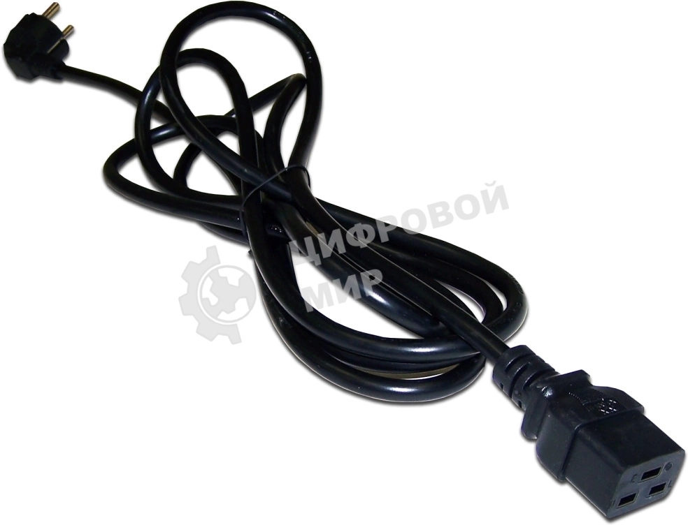 Шнур питания LANMASTER C19-Schuko угловая, 3х1.5, 220В, 16А, черный, 0.5 м.