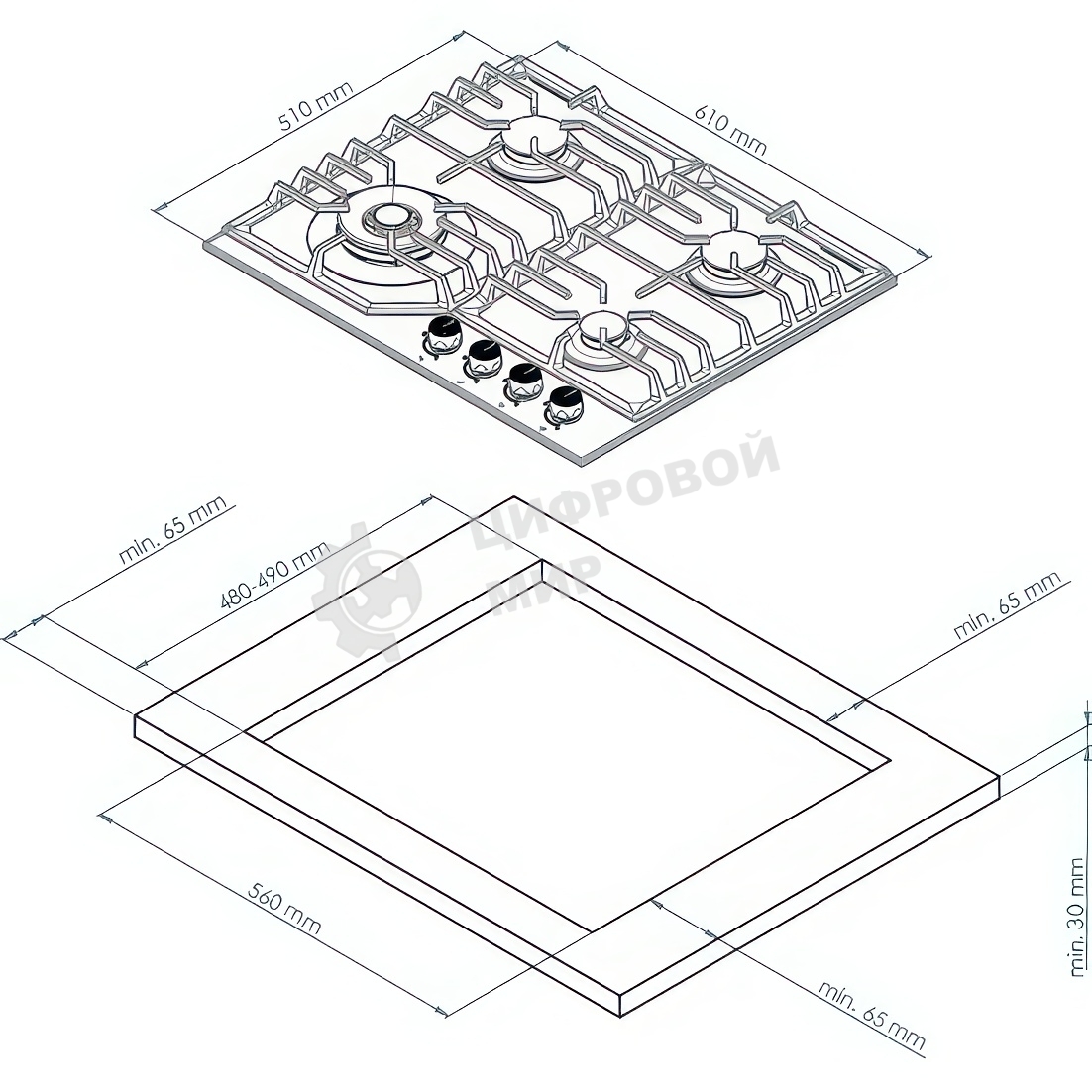 Газовая варочная панель Kuppersberg FS 610 C Bronze, газ, Classic, 61 см, автоматический электроподжиг, газ-контроль, SABAF конфорки, чугунные решетки, цвет бежевый, цвет фурнитуры бронзовый