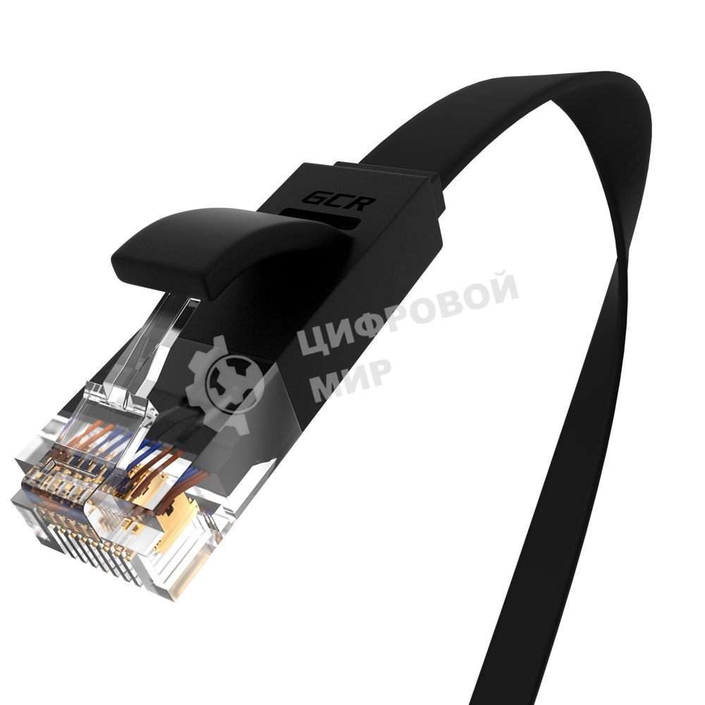 Патч-корд Greenconnect PROF плоский прямой 10.0m, UTP медь cat.6, черный, позолоченные контакты, 30 AWG, GCR-LNC616-10.0m, ethernet high speed 10 Гбит/с, RJ45, T568B