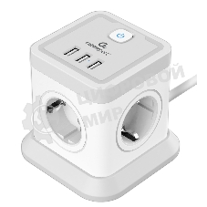 Сетевой фильтр Cablexpert Tower, TWR-4-U3-W-2, 4р, 10А, 3xUSB, 3.1А, 2 м, ур. защиты 2+, белый, коробка